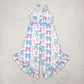 Baby Girl Straps Colorful Bows Blue Ruffle Pants Jumpsuit RTS