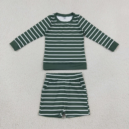 Sibling Baby Girls Kids Long Sleeves Stripes Shirts Pockets Shorts Sets Yoga Active Clothes