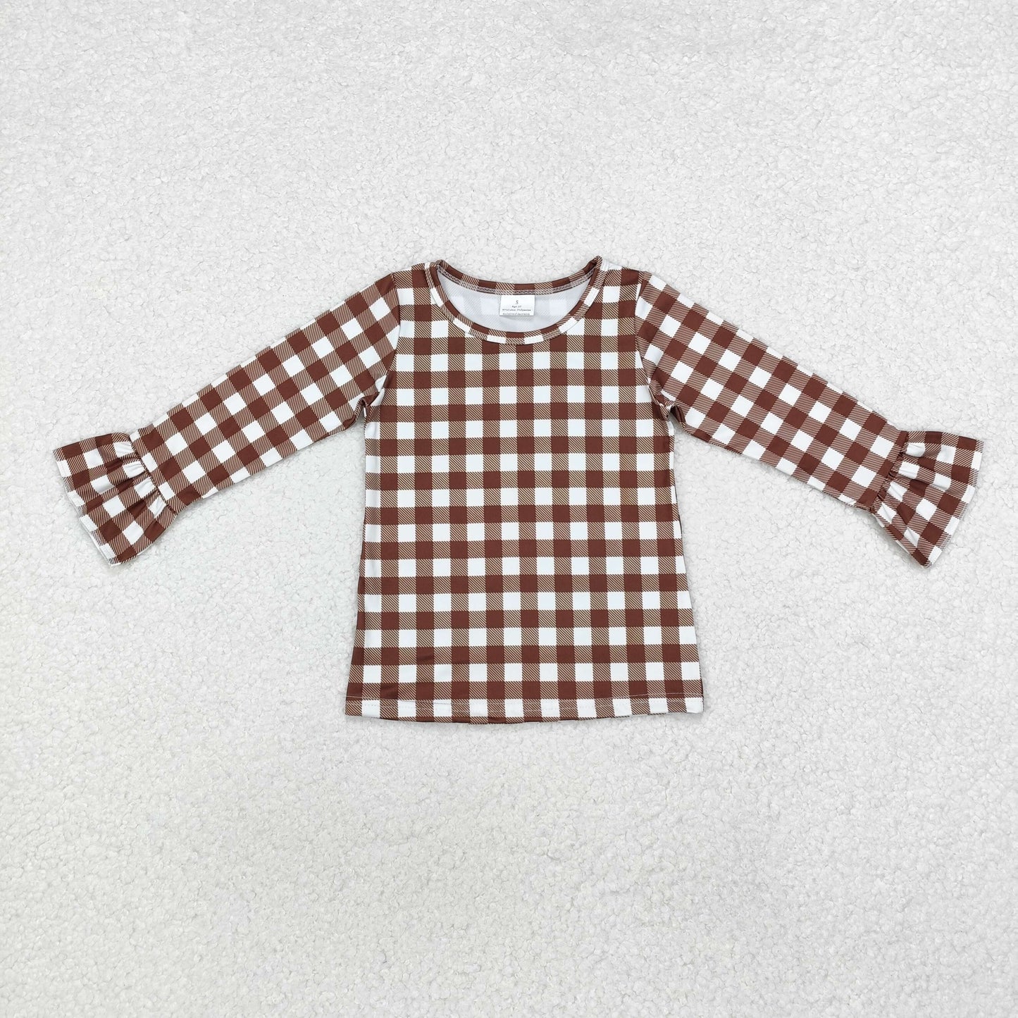 Baby Girl Long Sleeves Brown Checkered Shirt Tops