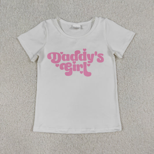 Baby Girls Kids Short Sleeves Daddy's Girl Hearts White Shirt Tops RTS