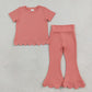 Sibling Baby Girls Kids Short Sleeves Shirts Bell Pants Scallop Cotton Sets Clothes RTS