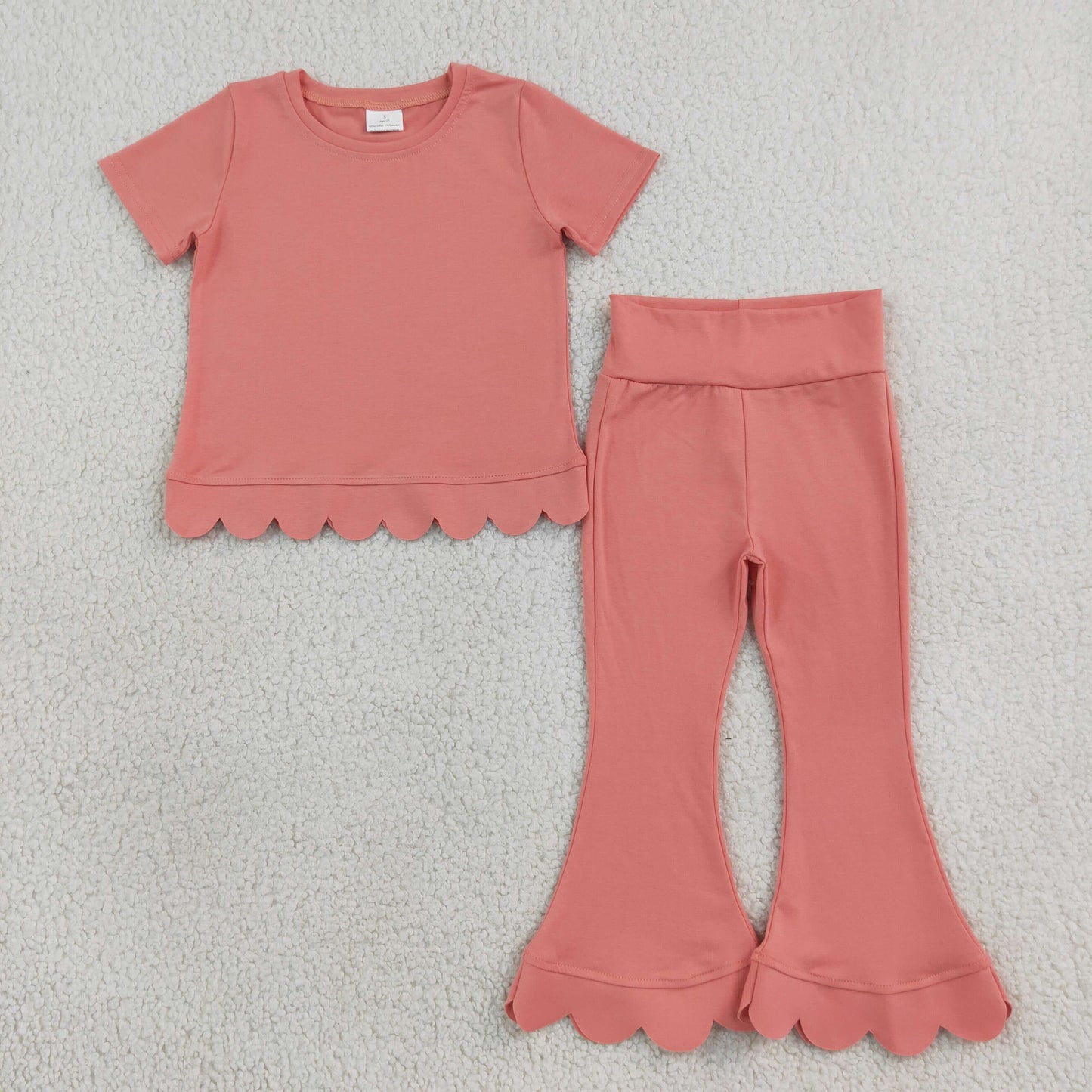 Sibling Baby Girls Kids Short Sleeves Shirts Bell Pants Scallop Cotton Sets Clothes RTS