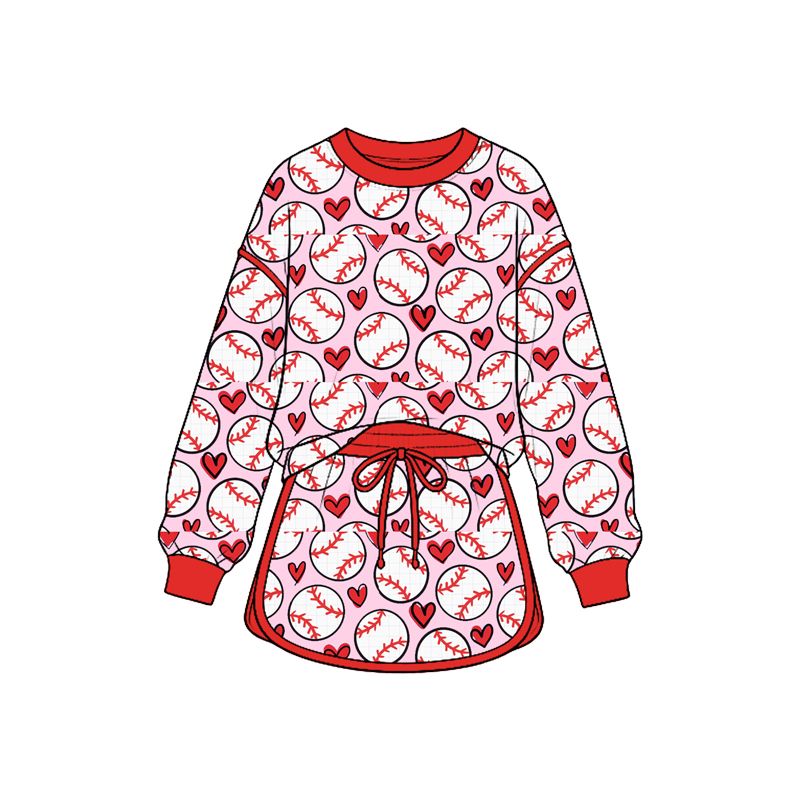 ( Moq 5 ) Preorder Baby Girls Kids Long Sleeves Baseball Hearts Shirt Skirt Shorts Pink Set Clothes