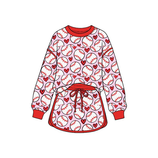 ( Moq 5 ) Preorder Baby Girls Kids Long Sleeves Baseball Hearts Shirt Skirt Shorts Pink Set Clothes