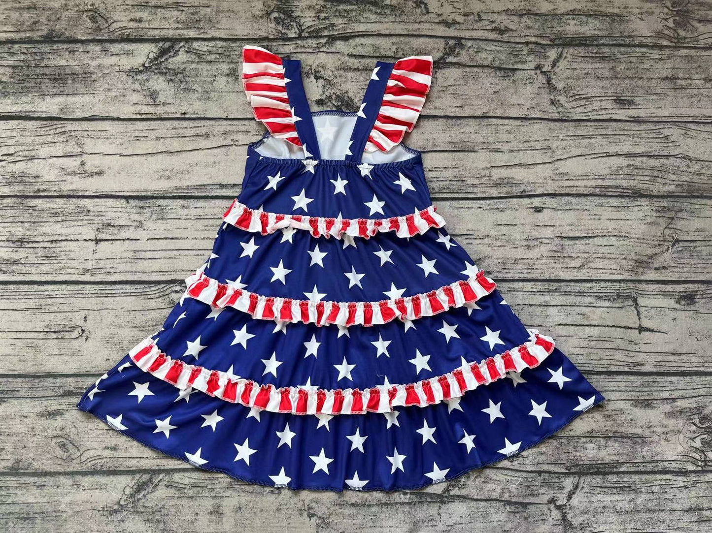 No moq Pre-order Baby Girl July 4th Stars Ruffle Dress