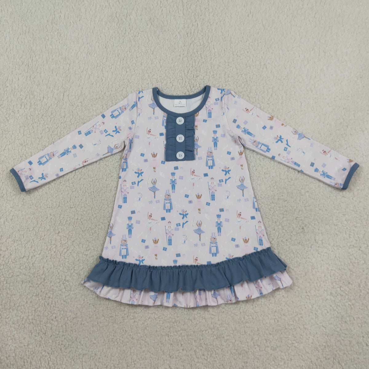 Baby Girls Kids Long Sleeves Christmas Soldier Blue Ruffle Dress RTS