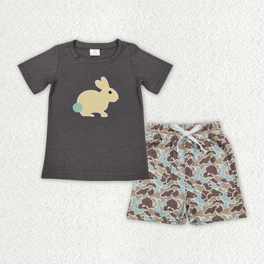 Baby Boys Kids Short Sleeves Embroidery Rabbit Shirt Pockets Pockets Shorts Easter Set RTS