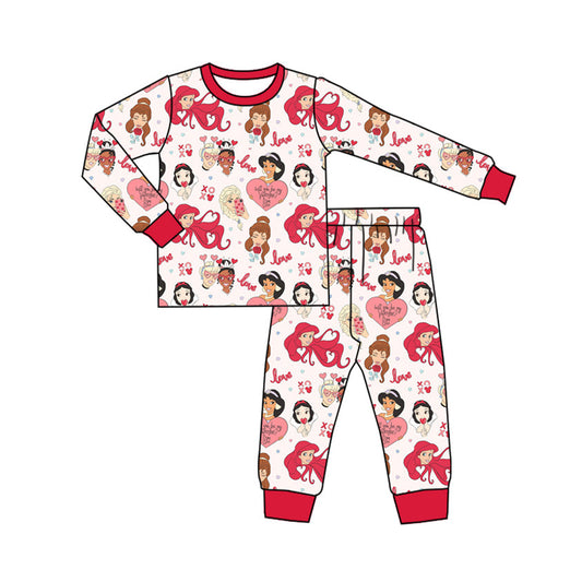 Baby Girl Long Sleeves Valentines Princess Shirt Pants Pajamas Clothes Set Moq 5