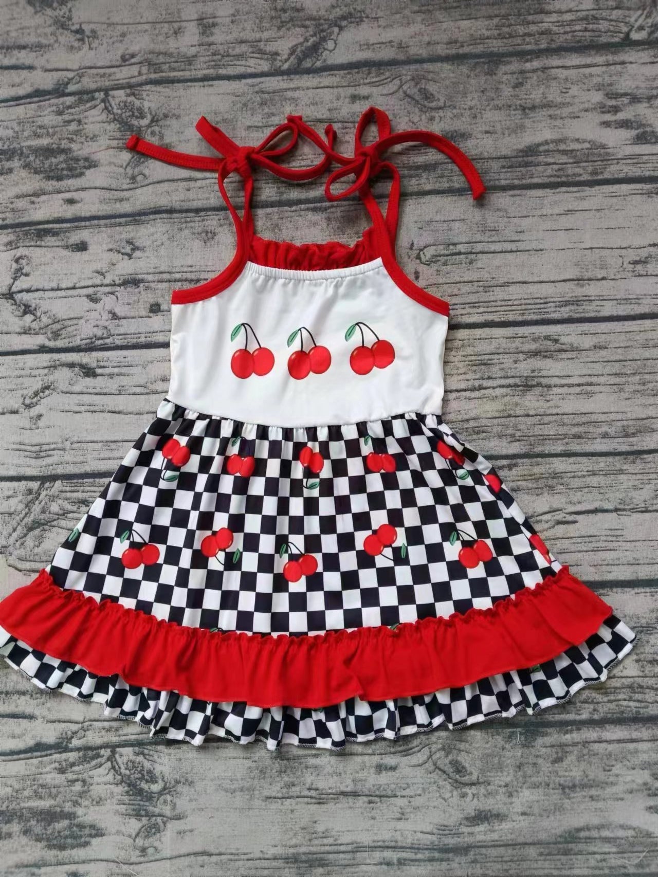 Moq 5 Baby Girl Sleeveless Cherry Checkered Dress