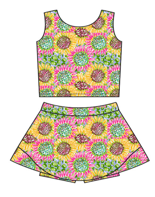 ( Moq 5 ) Baby Girls Kids Sleeveless Flower Tops Skirt Shorts Set Clothes
