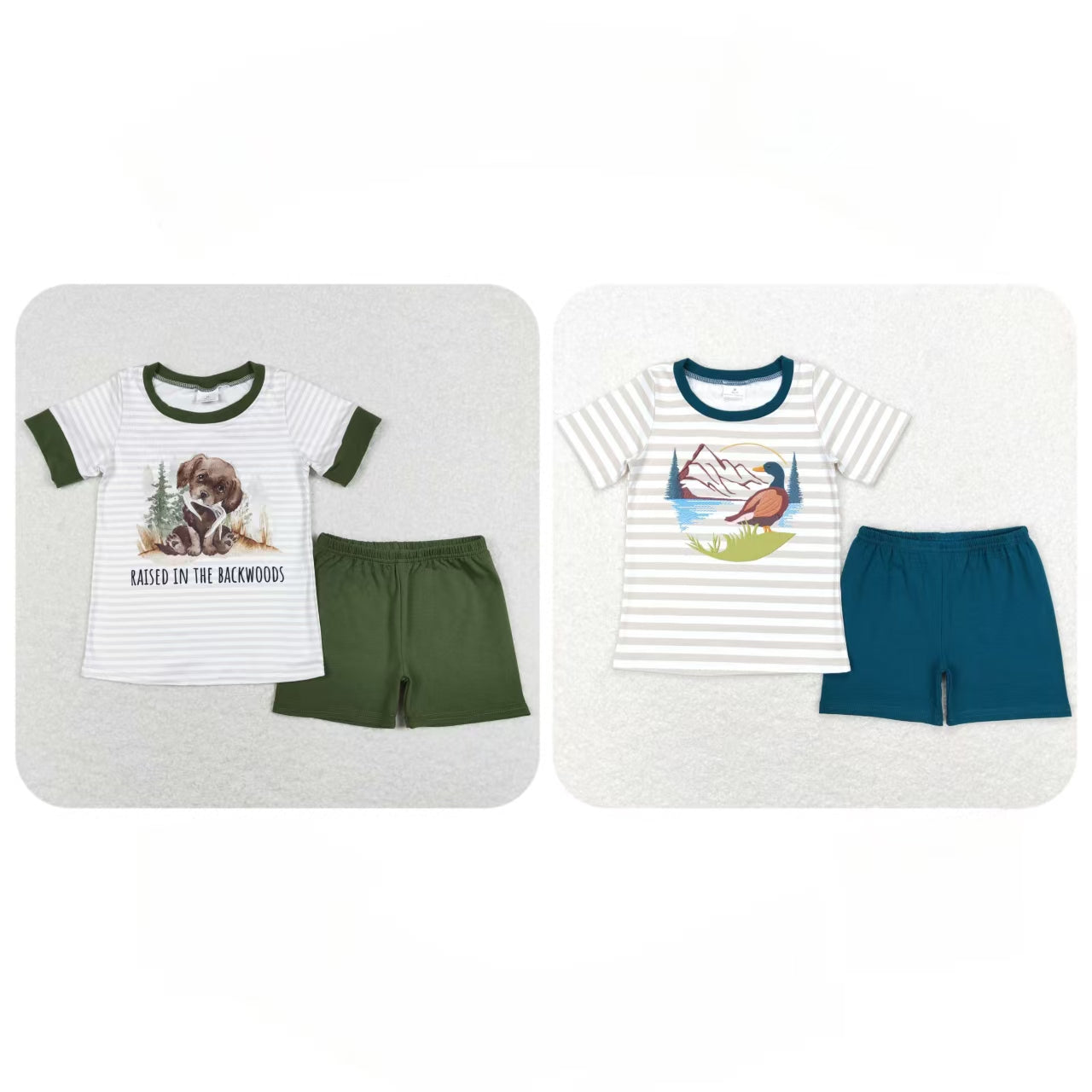 Baby Boy Short Sleeves Ducks Dogs Sibling Hunting Clothes RTS