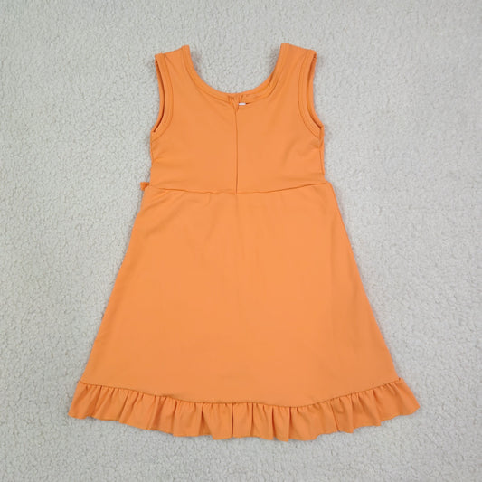 Baby Girls Kids Sleeveless Orange Scallop Yoga Active Knee Length Dress RTS