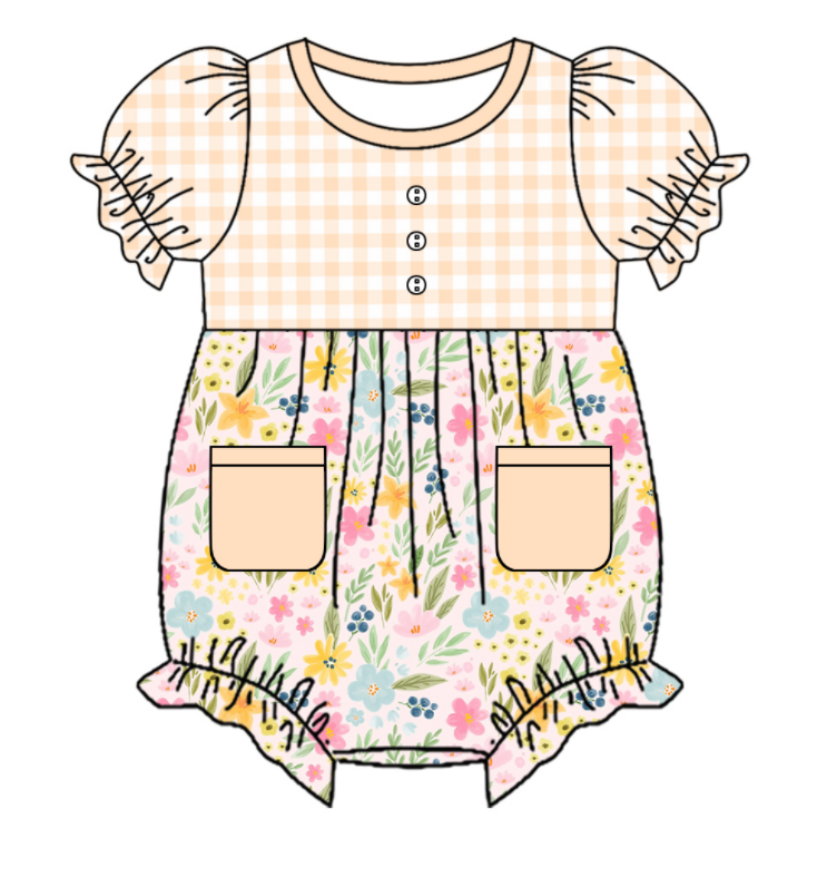 Baby Girl Short Sleeves Flower Plaid Sibling Romper Dress Clothes Set ( Moq 5 Each Design )11.21