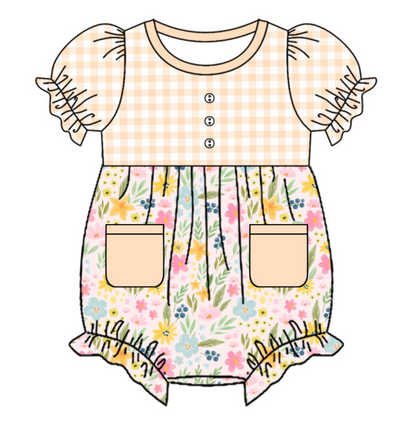 Baby Girl Short Sleeves Flower Plaid Sibling Romper Dress Clothes Set ( Moq 5 Each Design )11.21