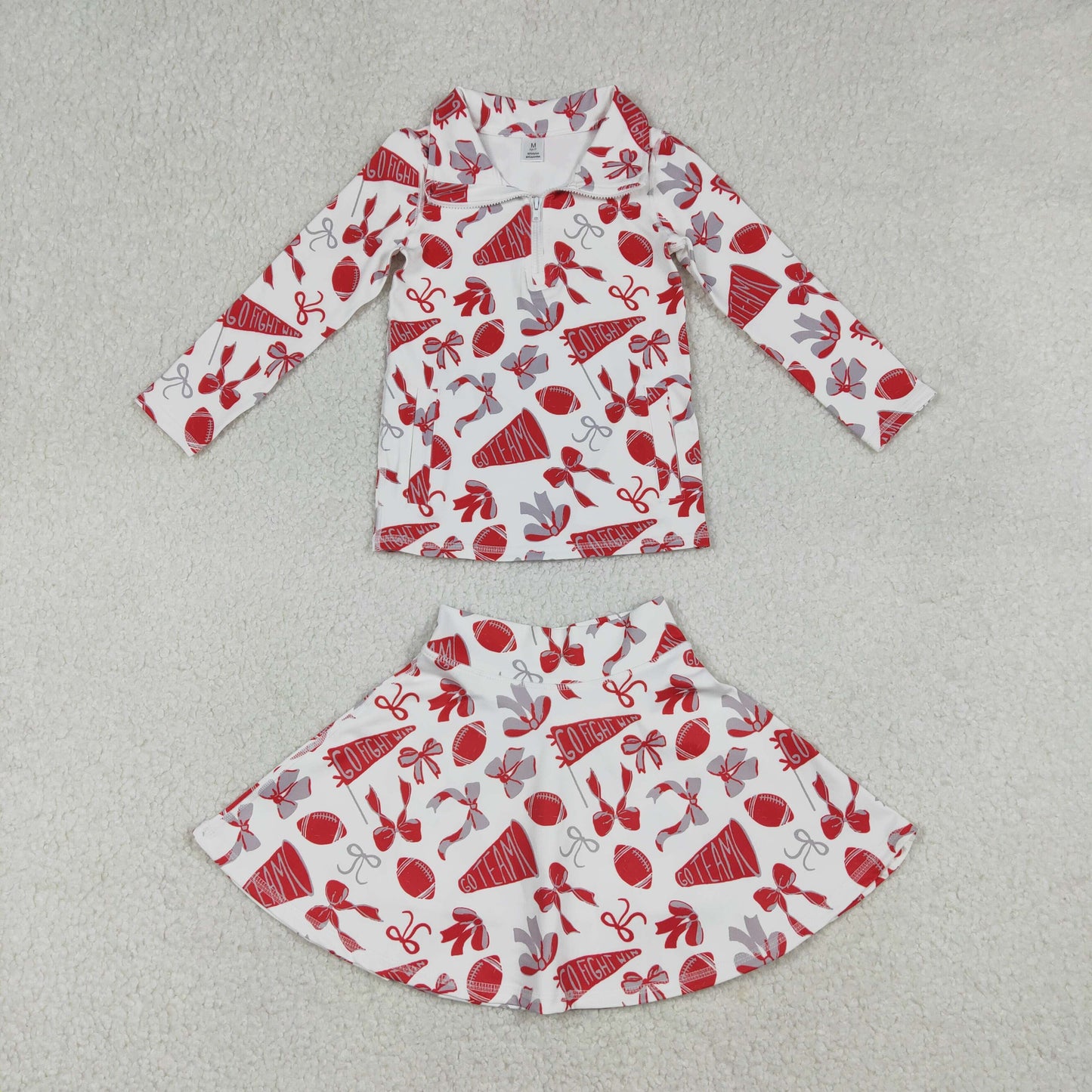 Baby Girls Kids Bows Red Football Zipper Shirt Yoga Active Skorts Team Clothes Set RTS