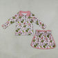 Baby Girls Kids Christmas Face Zipper Pullover Skirt Shorts Pink Set Clothes RTS