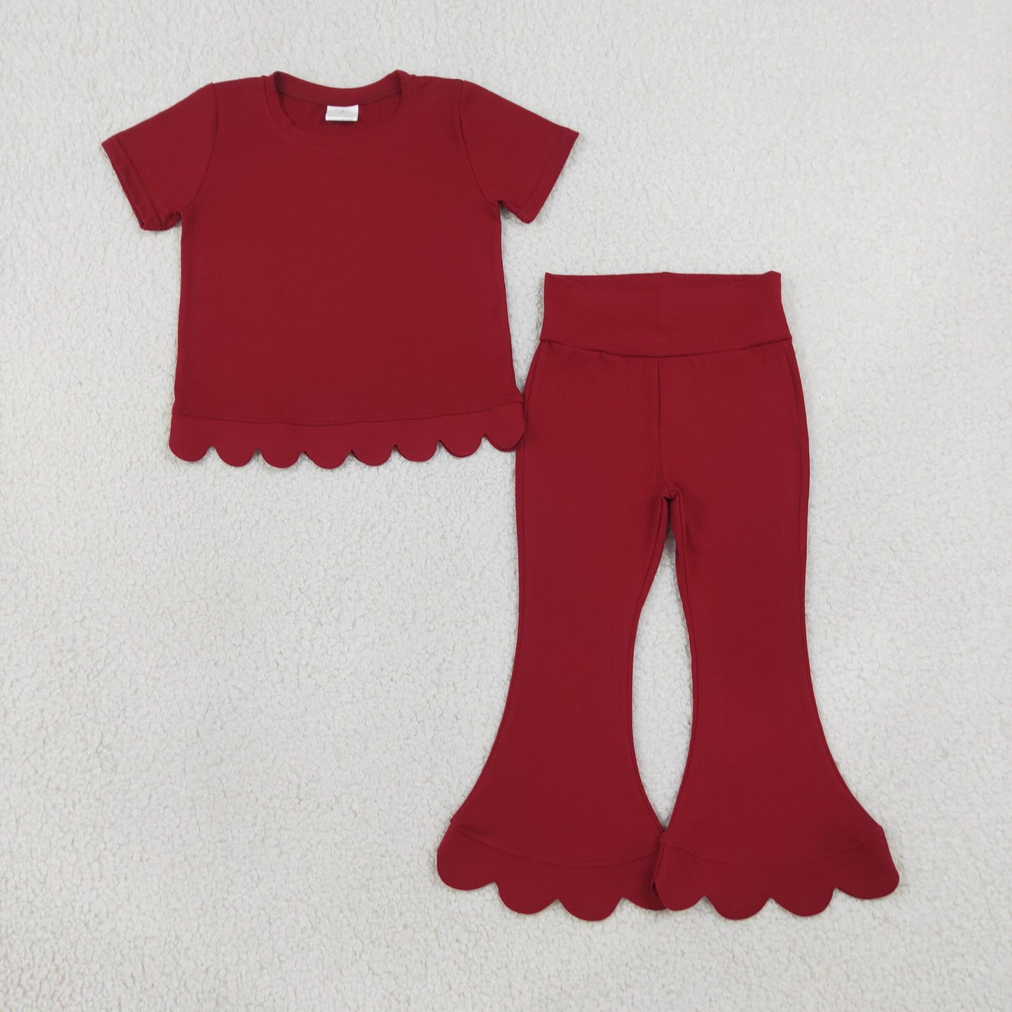 Baby Girls Kids Short Sleeves Red Shirt Pants Scallop Set Clothes RTS