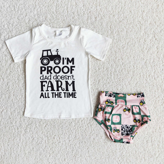 Promotion Baby Girl Farm Shirt Trucks Bummie Set