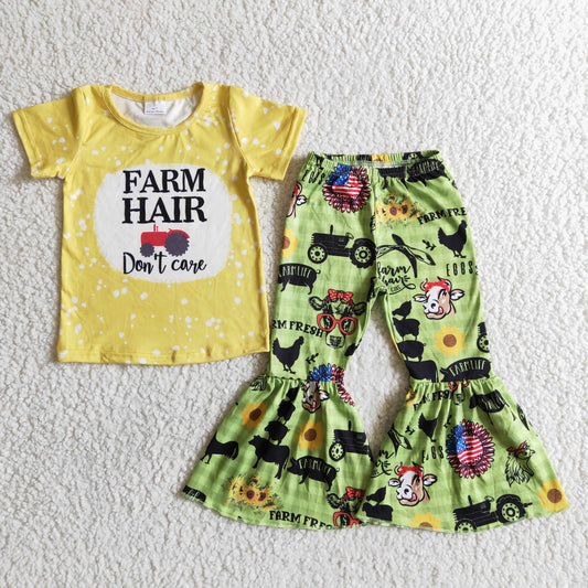 Promotion Baby Girl Short Sleeves Bell Pants Farm Outfit