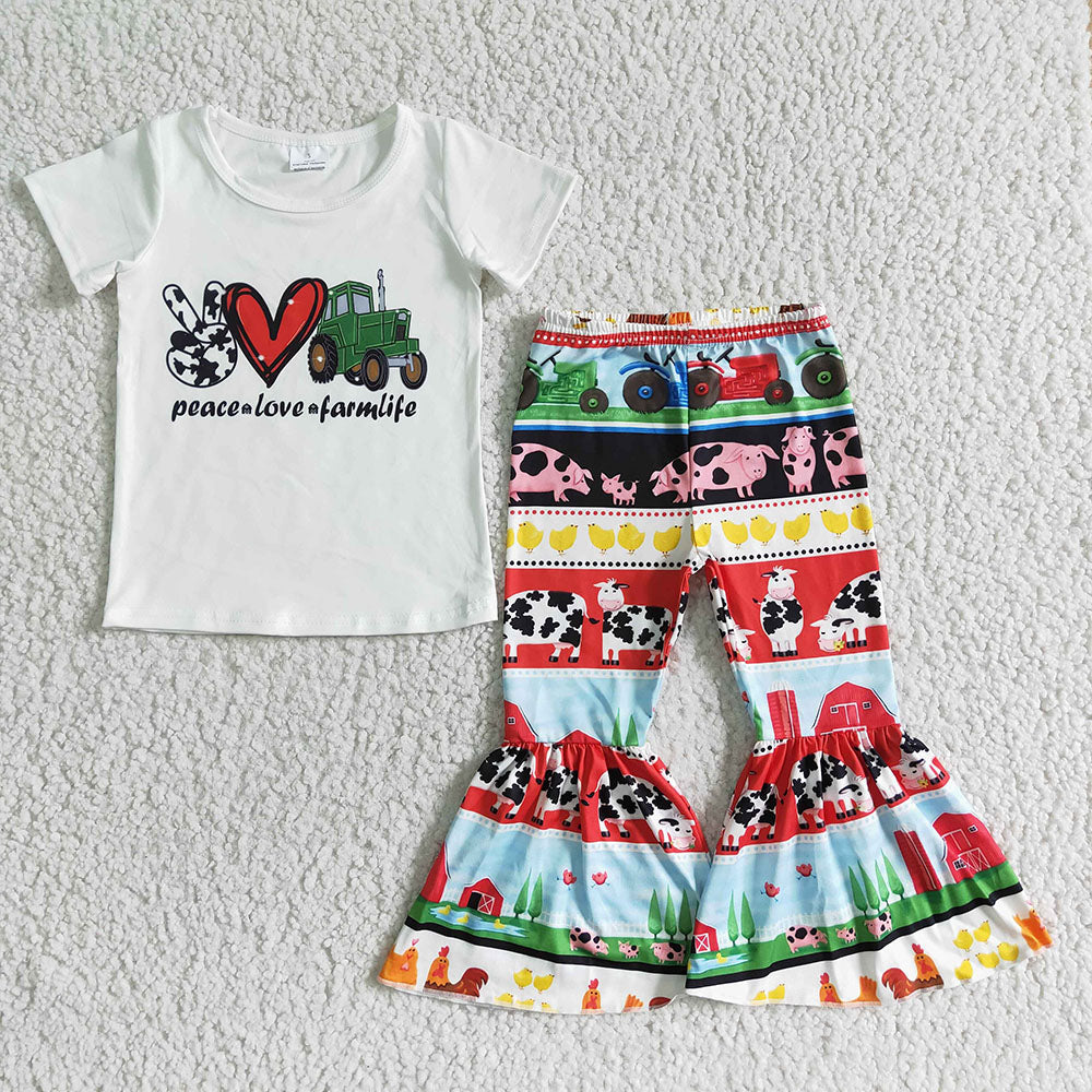 Promotion Baby Girl Short Sleeves Bell Pants Farmlife Outfit