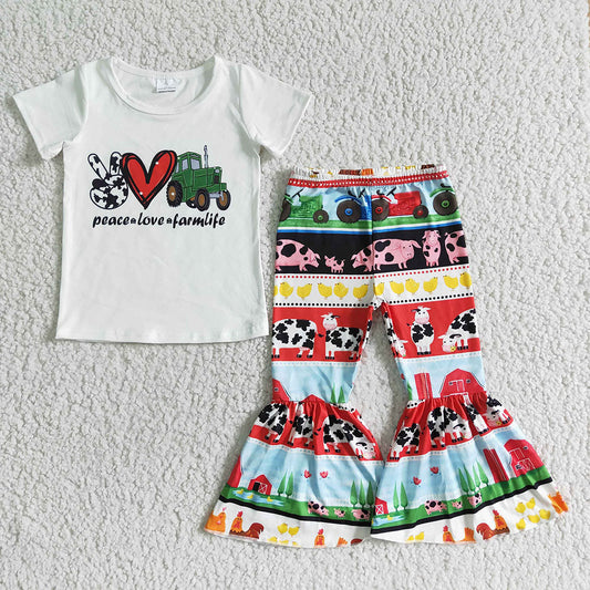 Promotion Baby Girl Short Sleeves Bell Pants Farmlife Outfit