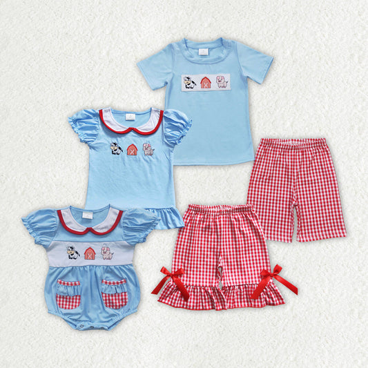 Baby Boy Girl Embroidery Farm Animals Sibling Romper Set Clothing RTS