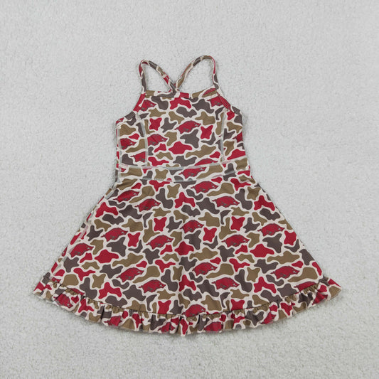 Baby Girls Kids Straps Pigs Camo Print Team Yoga Ruffle Knee Length Dress RTS