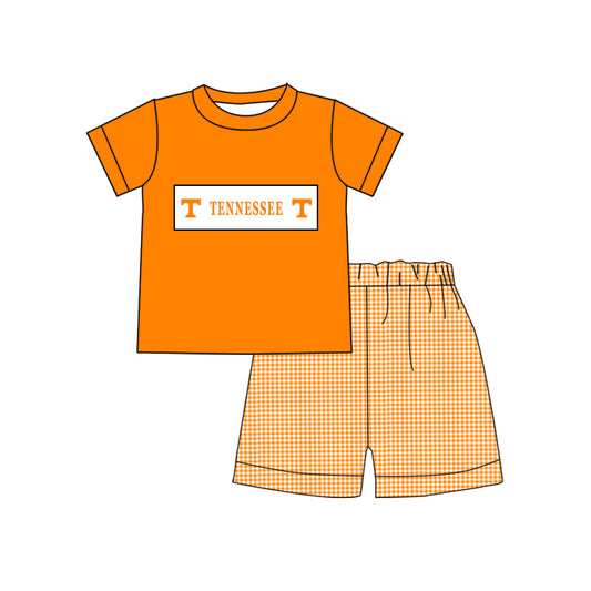 Baby Boy Team Orange Shirt Checkered Shorts Set