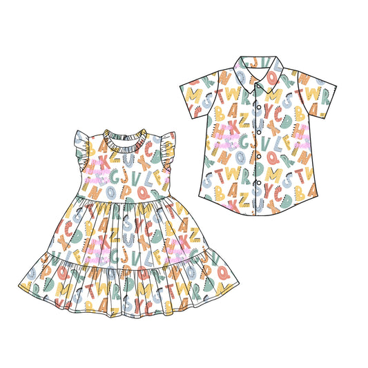 ( Moq 5 Each Style ) Baby Boys Girls Kids Short Sleeves Shirt Dress Sibling Back to School Clothes