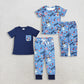 Sibling Baby Boys Short Sleeves Hearts Dogs Valentine Blue Sets Clothes RTS