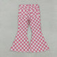 Girls Kids Pink Checkered Denim Jeans Bell Pants RTS