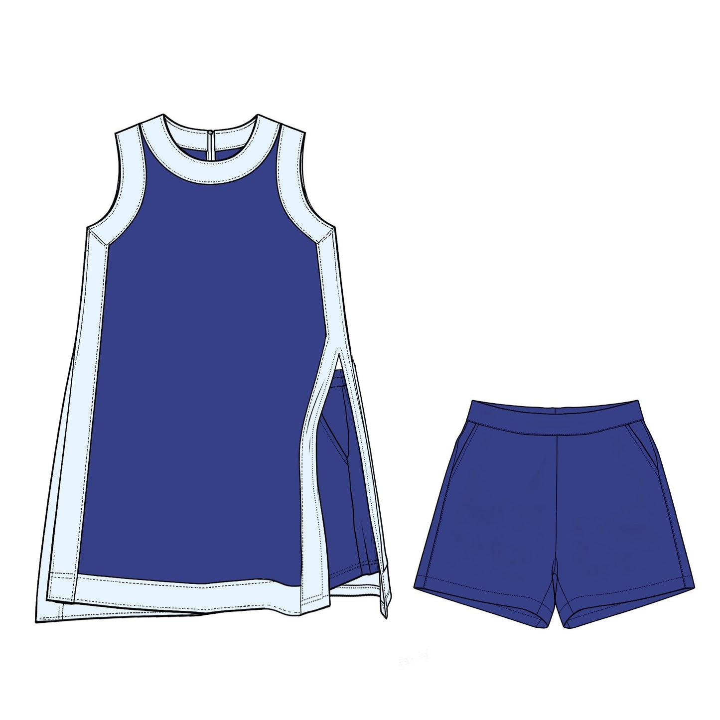 ( Moq 5 ) Preorder Baby Girls Kids Sleeveless Blue Tops Shorts Set Yoga Active Clothes