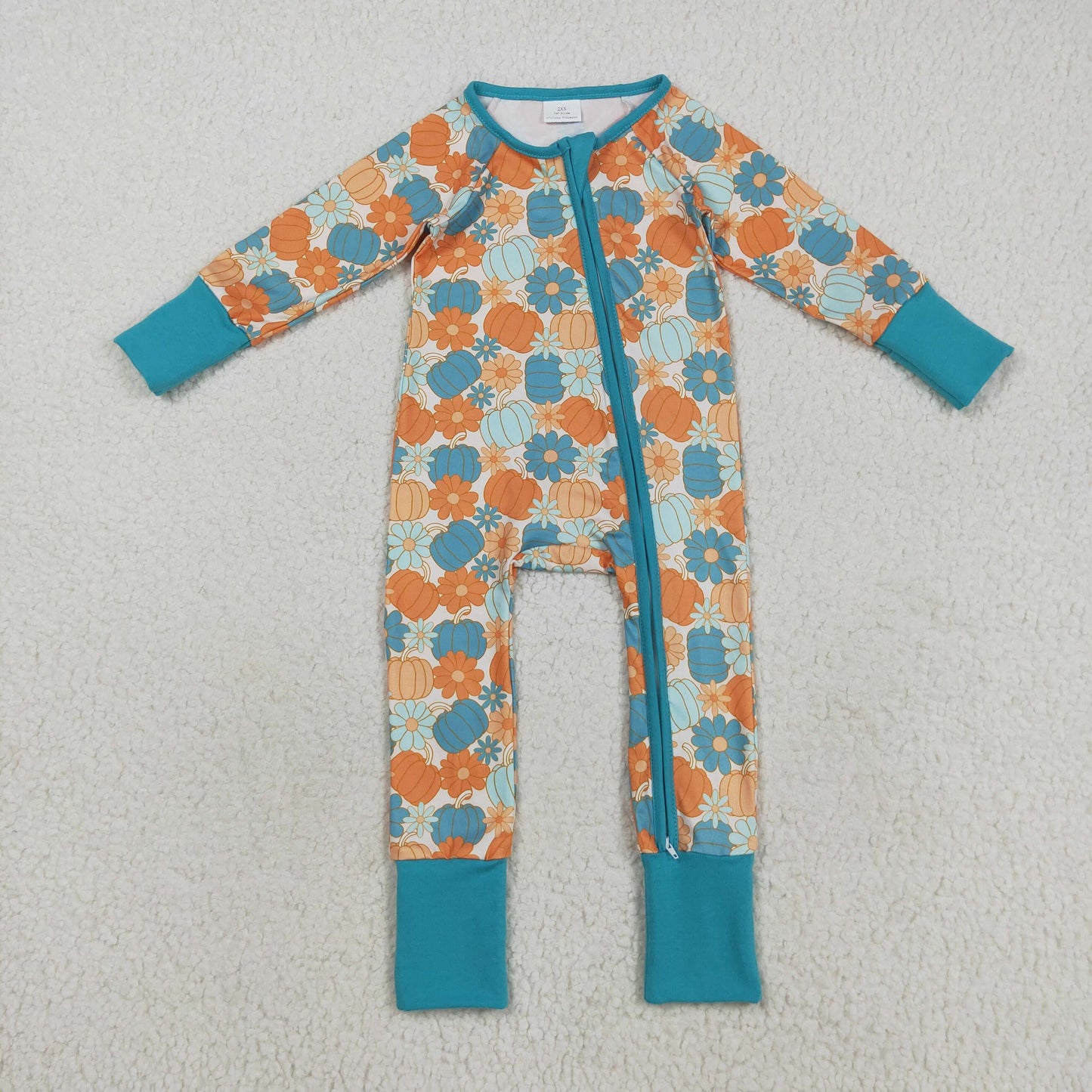 Baby Girl Long Sleeves Pumpkins Flower Zipper Fall Romper RTS