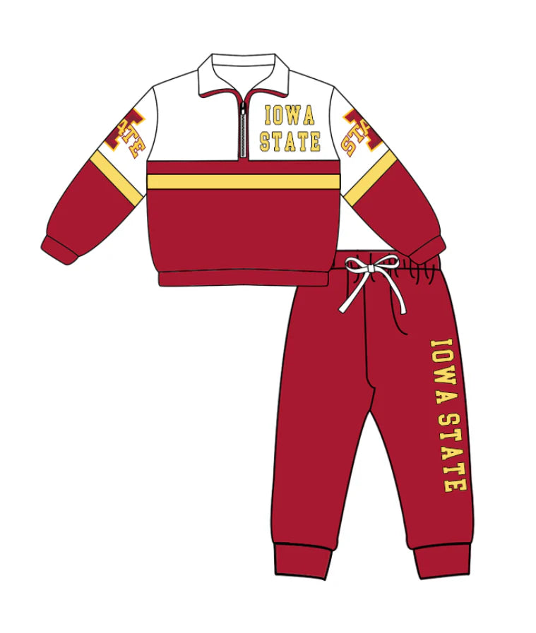 ( Moq 5 ) Baby Boys Long Sleeves Zipper Pullover Red Jogger Pants Team Clothes Set
