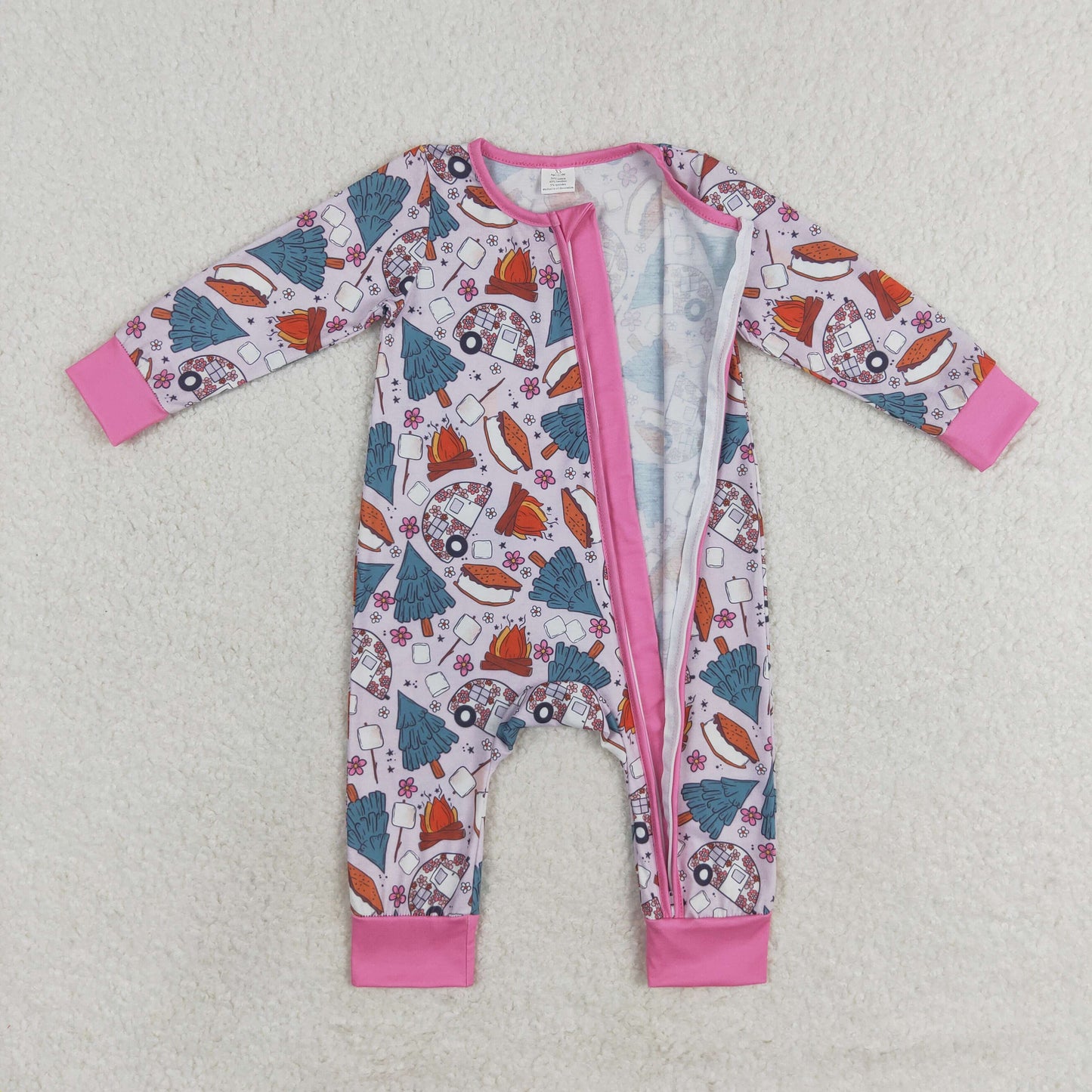 Baby Girl Christmas Tree Pink Zipper Bamboo Romper