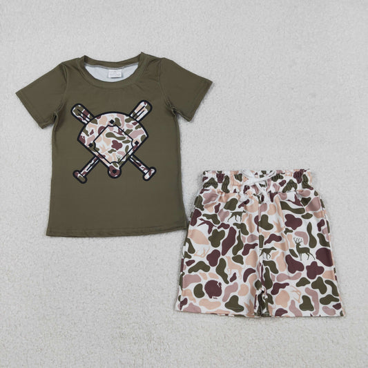 Baby Boys Short Sleeves Baseball Shirt Camo Ducks Deer Shorts Clothes Set RTS