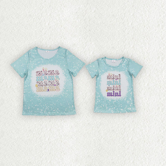 Baby Girl Adult Green Short Sleeves Easter Rabbits Mama Mini Sibling Shirt Tops