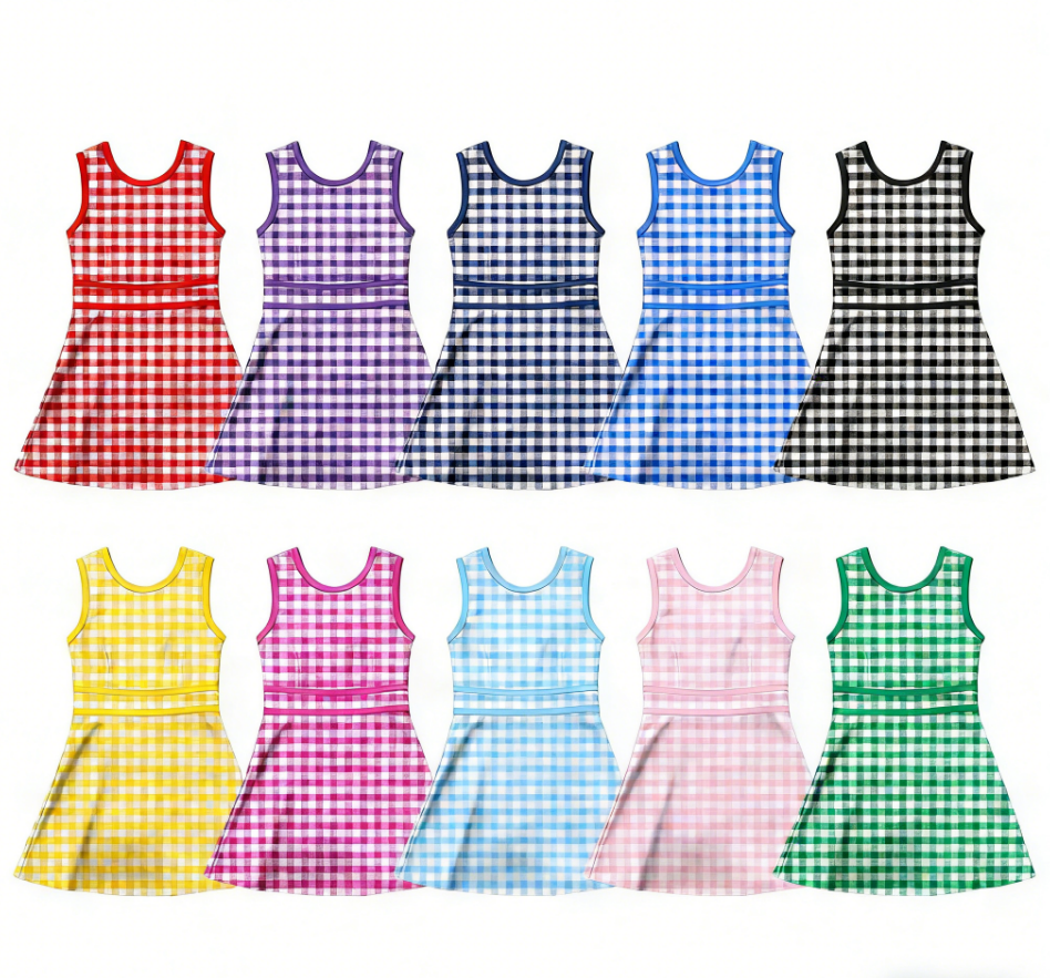 ( Moq 5 Each Style ) Sibling Baby Girls Kids Sleeveless Plaid Shorts Knee Length Dresses