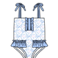 ( Moq 5 ) Preorder Baby Girls Kids Sleeveless Flower Blue Bows Summer One-piece Swimsuit