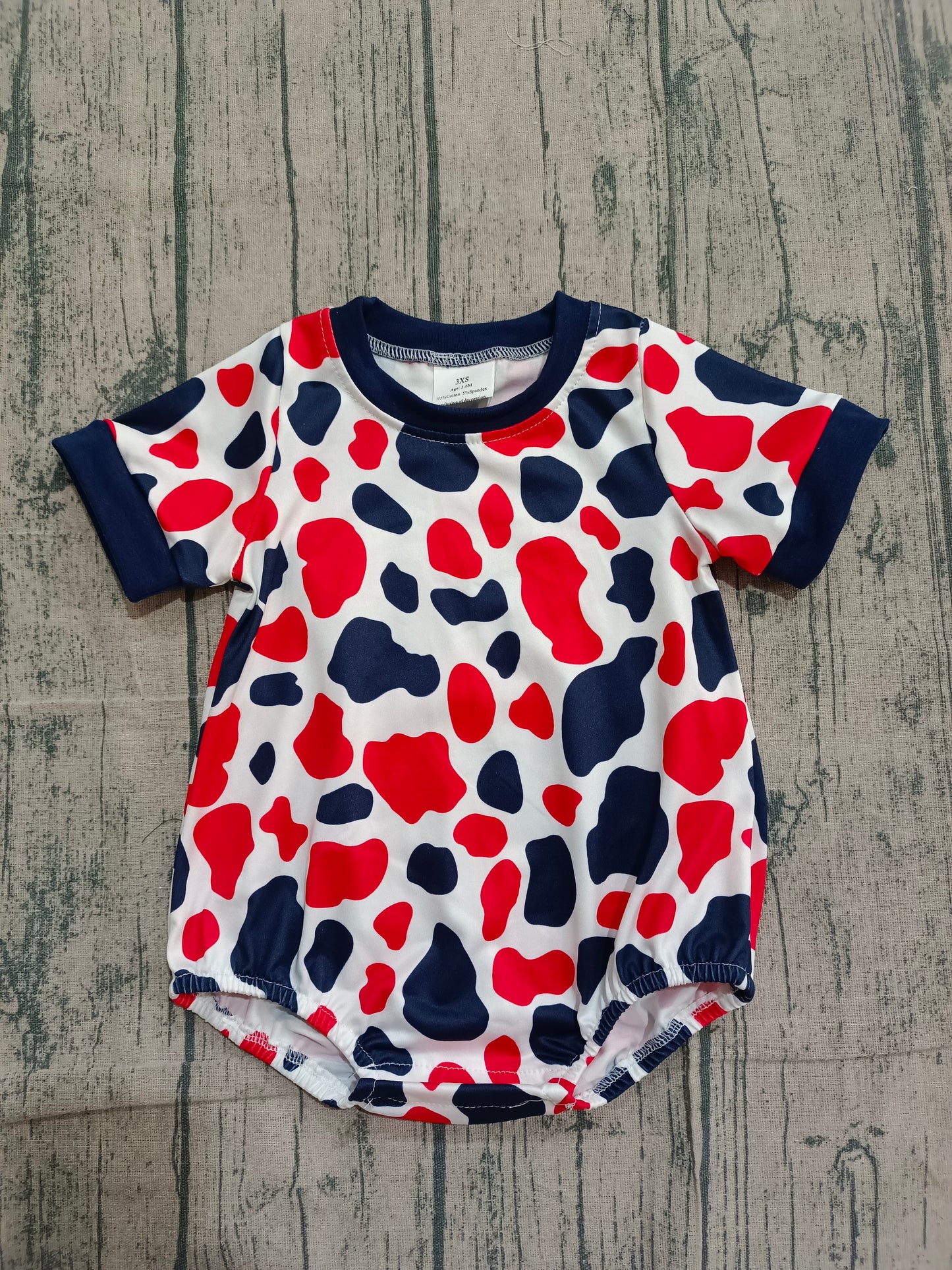 Baby Boys Short Sleeves Red Blue Camo 4th of July Bubble Romper RTS