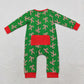 Sibling Boys Girls Christmas Candy Cane Zipper Romper Pajamas Green Set Clothes RTS