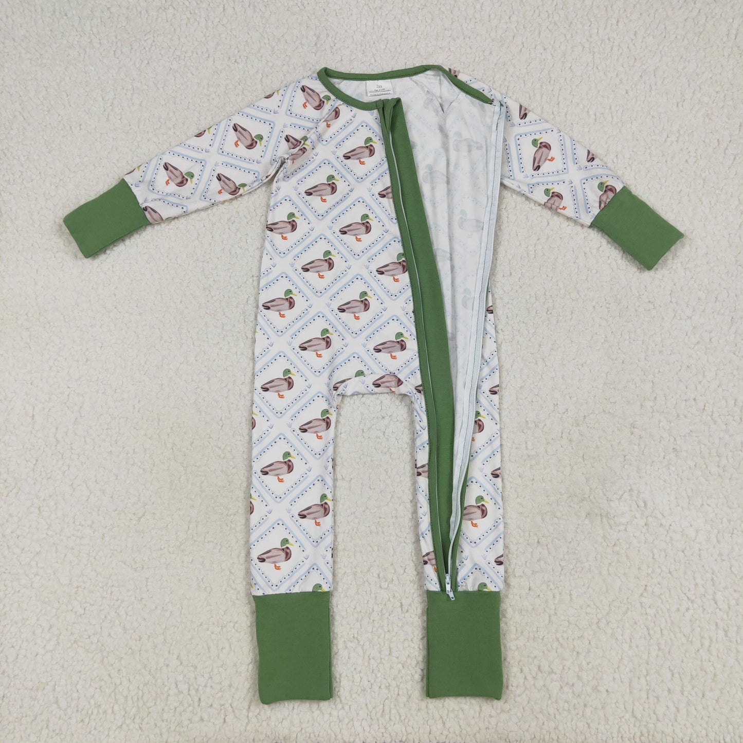 Baby Boy Toddler Long Sleeves Ducks Plaid Sibling Zipper Romper Pajamas Set RTS