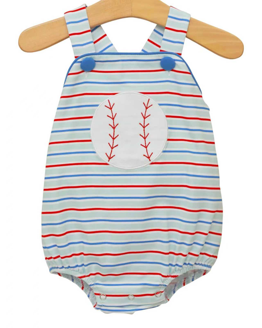 ( Moq 5 )  Preorder Baby Boys Infant Baseball Stripes Bubble Romper 4th of July Clothes
