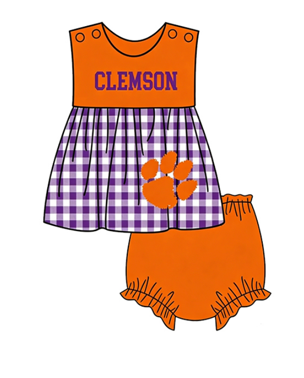 ( Moq 5 Each Style ) Baby Boys Girls Kids Purple Plaid Team Sibling Rompers Dress Sets