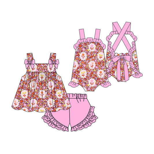 ( Moq 5 Each Style ) Sibling Baby Girls Kids Flower Tops Shorts Summer Set Romper