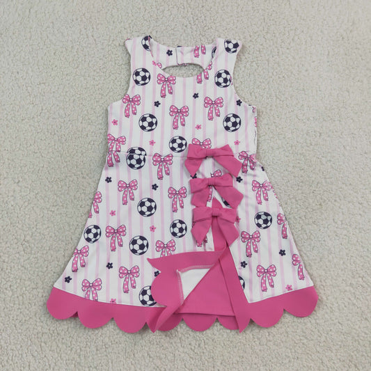 Baby Girls Kids Sleeveless Soccer Bows Stripes Scallop Yoga Active Pink Dress RTS