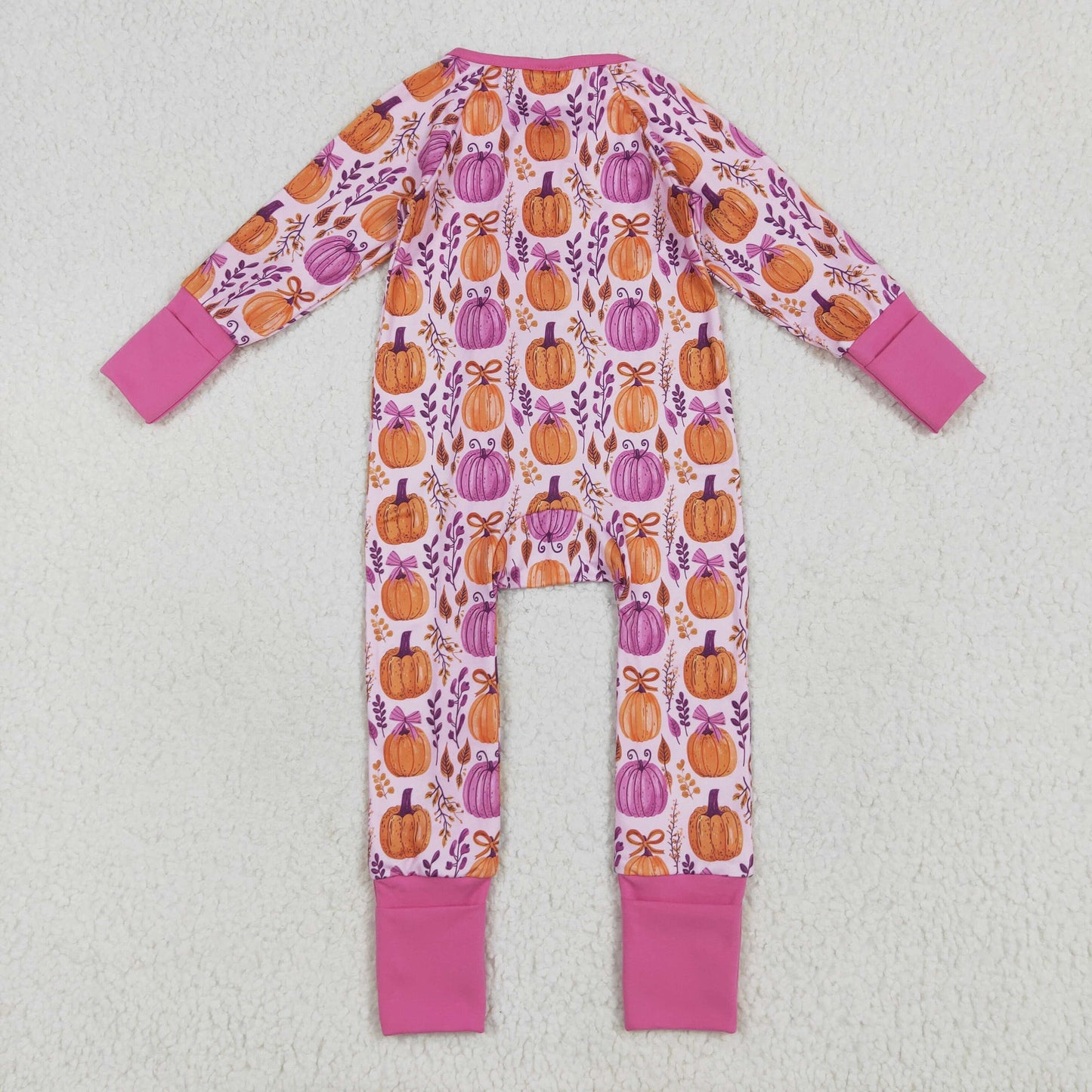 Baby Girl Long Sleeves Bows Pumpkins Zipper Fall Romper RTS