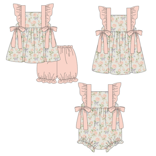 ( Moq 5 Each Style ) Sibling Baby Girls Kids Flower Bows Romper Dress Set Clothes