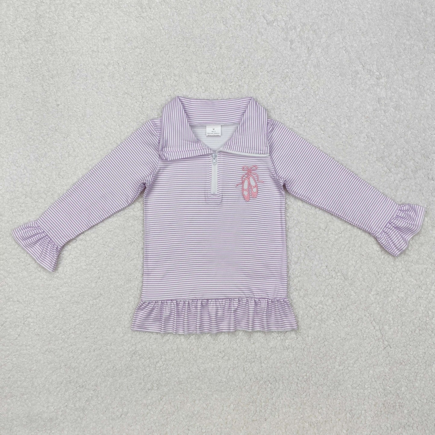 Baby Girl Long Sleeves Purple Embroidery Dance Shoes Zipper Pullover Shirt