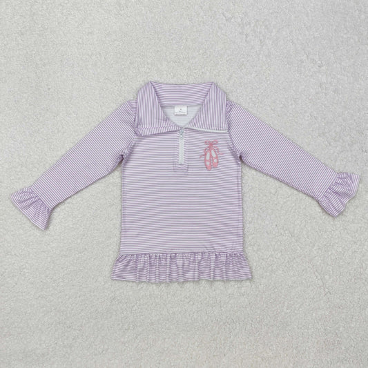 Baby Girl Long Sleeves Purple Embroidery Dance Shoes Zipper Pullover Shirt